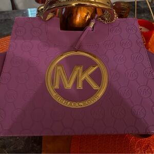 Michael Kors Magenta Tote with Gold Emblem